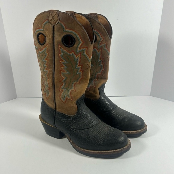 Twisted X Other - Twisted X Mens Western Boots Size 7 1/2 D‎ Brown Black Square Toe Embroidered